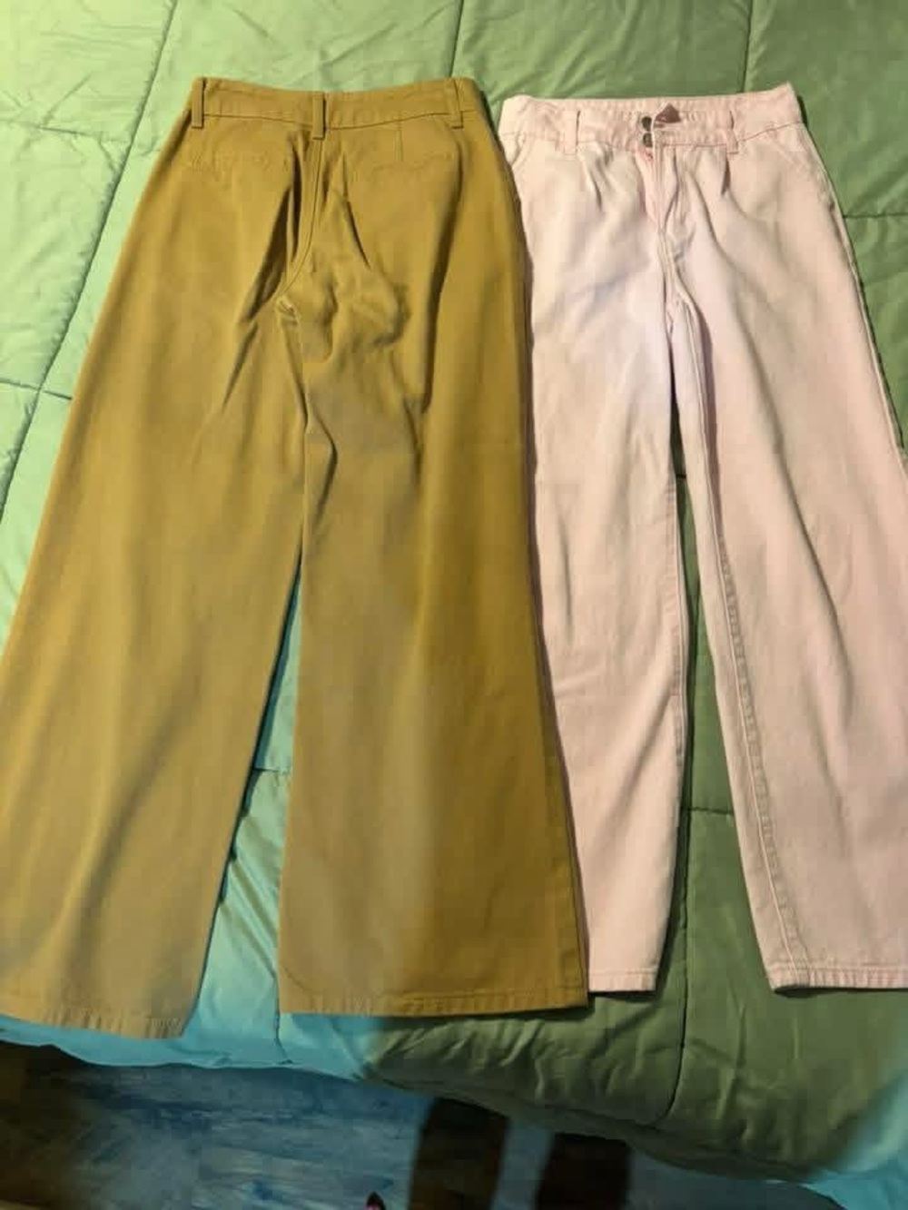Two Wide-Leg Pants - Khaki and Light Pink
